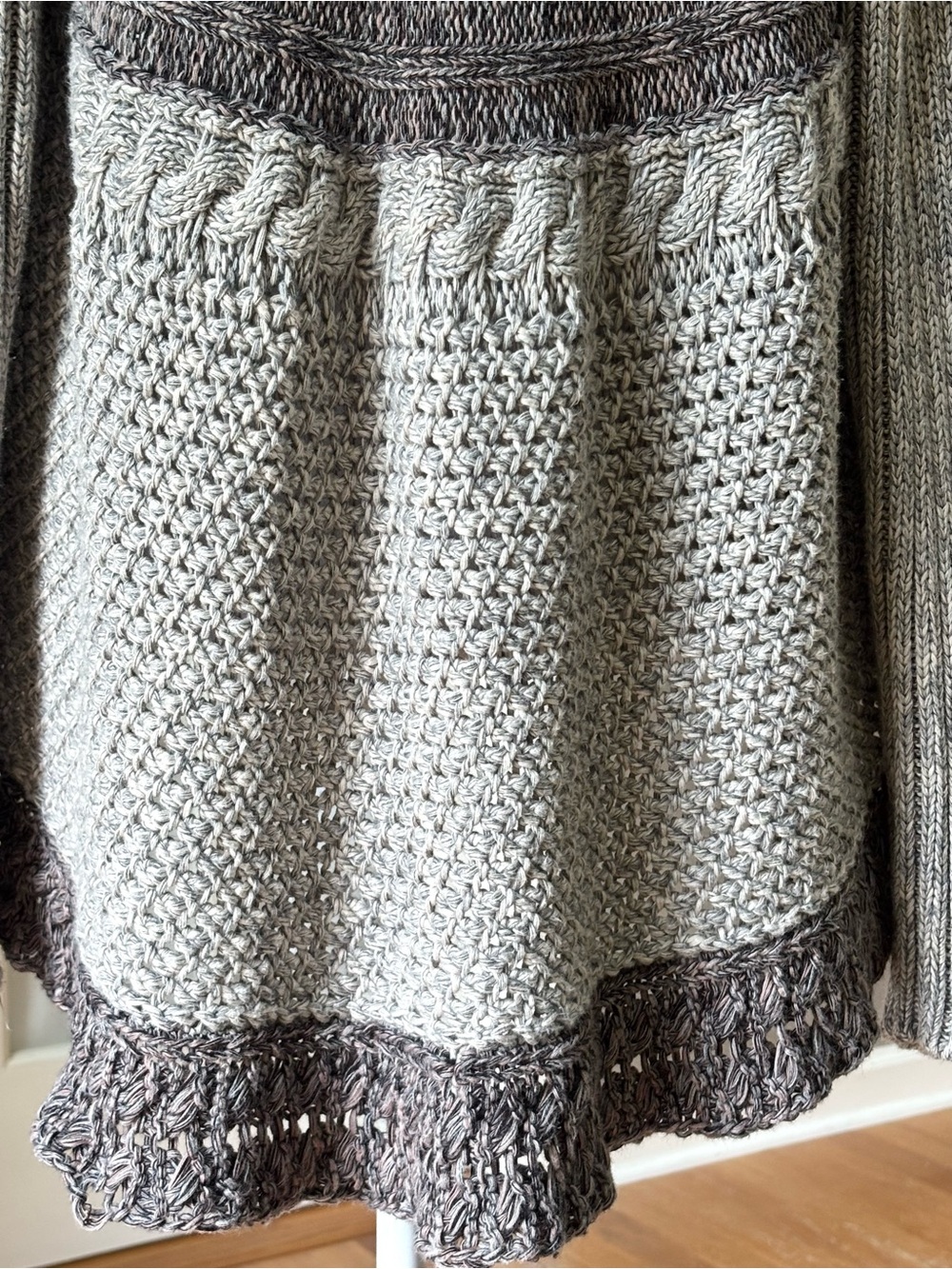 CAbi Shadow Circle Cardigan S 100% Cotton Open Knit Waterfall Boho Neutral - Picture 6 of 11